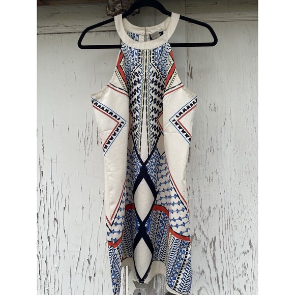 Venus Halter Mini Dress Women’s Small Cream Multicolored Geometric Sleeveless - Picture 2 of 16